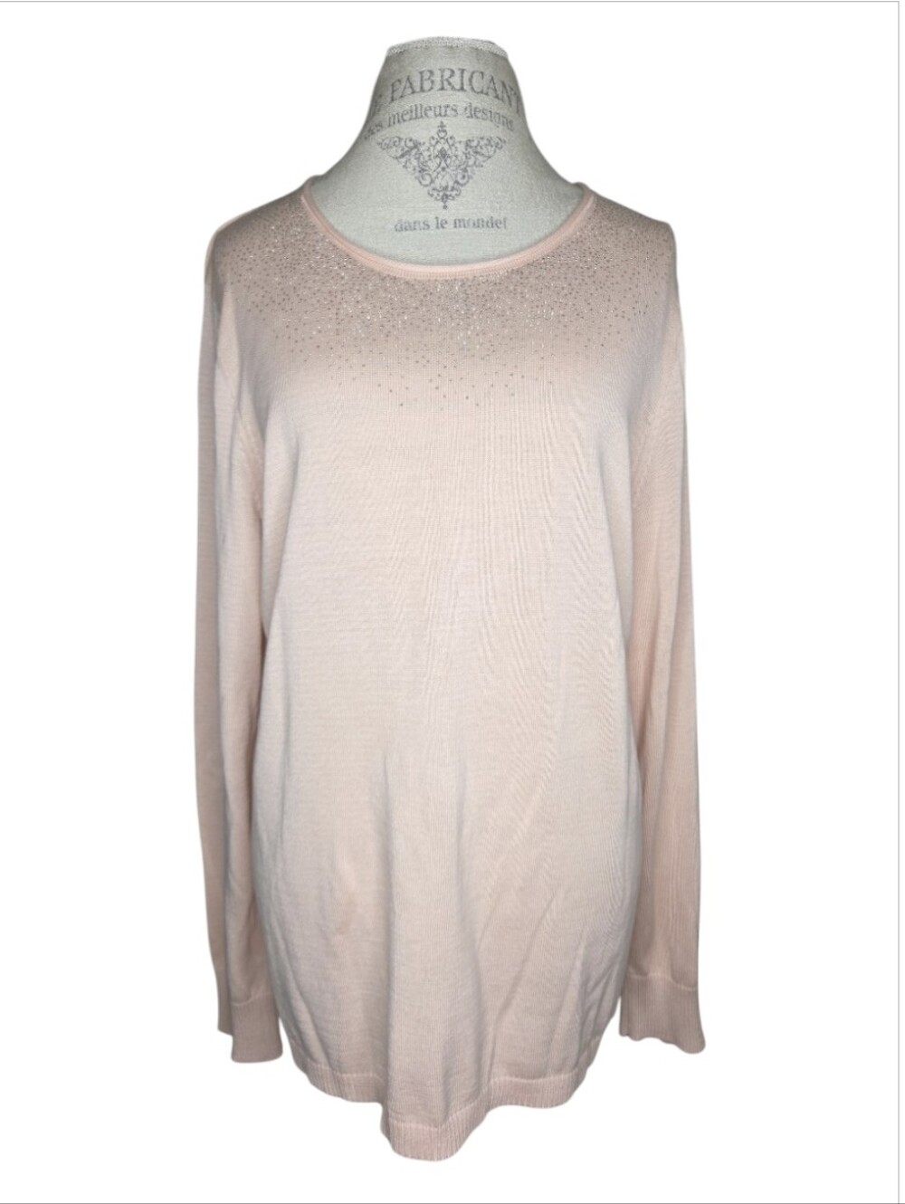 Calvin Klein Lightweight Peach Sweater Silver Studded Neckline Size XL